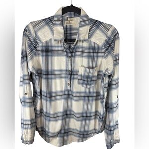 Hollister Blue Plaid Stretch Shirt S Cozy Rustic Heritage Flannel